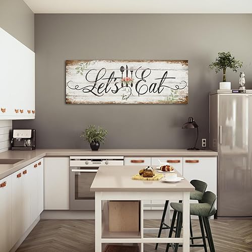 Miniatura 3 de KREATIVE ARTS Let's Eat Kitchen Canvas Wall Art Print Vintage Inspirational Quotes Painting Picture Giclee Prints for Restaurant Cafe Farmhouse