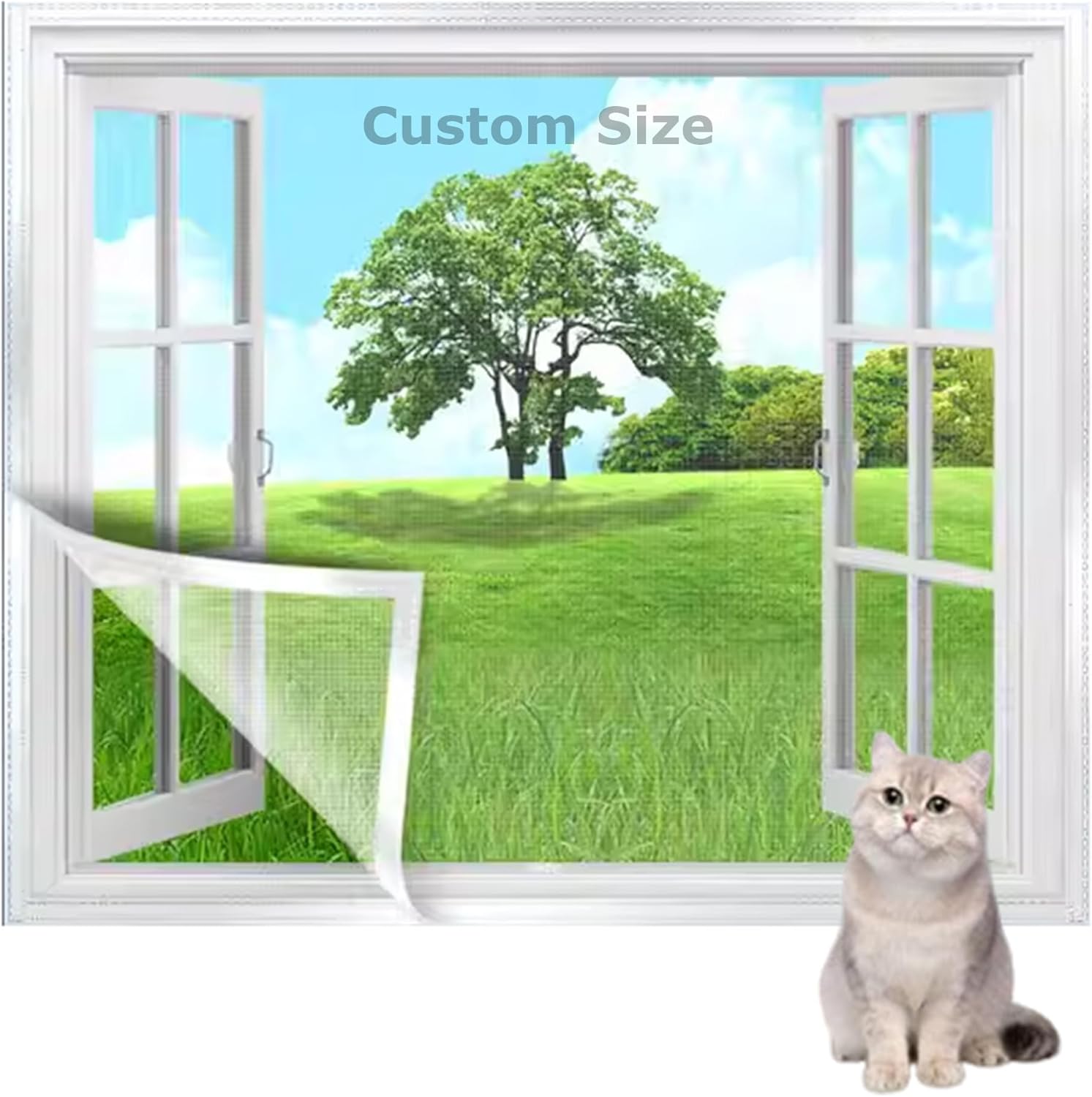 Custom Size Window Screen, Insect Mesh, Semi-Transparent Mosquito Insect Screens, Cat Safety Netting Easy Install, Self-Adhesive Window Mesh, Cat Protection Net