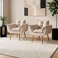 Kit 2 Poltronas Alice Para Sala Decorativas Cadeiras Confortáveis Para Sala De Espera Recepção Consultório Escritório Manicure Pé Castanho - Clique & Decore (Bege)