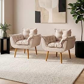 Kit 2 Poltronas Alice Para Sala Decorativas Cadeiras Confortáveis Para Sala De Espera Recepção Consultório Escritório Manicure Pé Castanho - Clique & Decore (Bege)