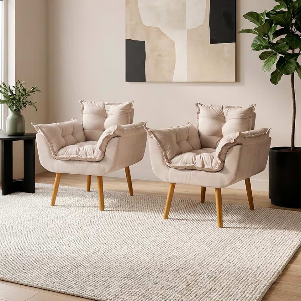 Kit 2 Poltronas Alice Para Sala Decorativas Cadeiras Confortáveis Para Sala De Espera Recepção Consultório Escritório Manicure Pé Castanho - Clique & Decore (Bege)