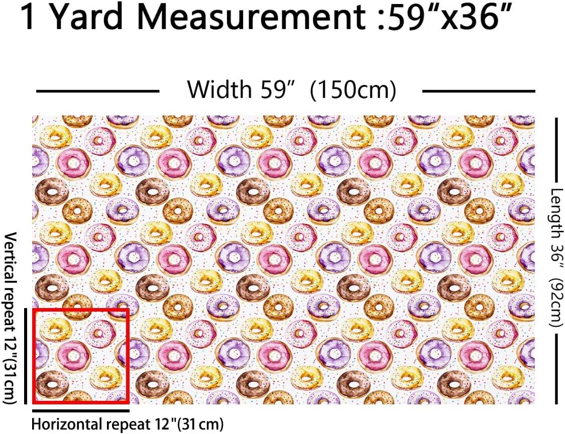 Castle Fairy Yummy Donut Fabric by The Yard,Cute Sweet Treat Cone Dot Upholstery Fabric for Sewing Lover,Food Dessert Fabric Crafting Supplies,Watercolor 1 Yard,36" L x 59" W image 2