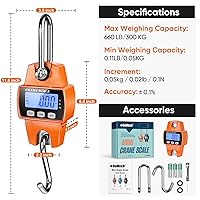 Vista 27 de RoMech Báscula digital para colgar de 1100 libras con funda de aluminio fundido, mini balanza de mano de 1,102.3 lbs con ganchos para caza en granja