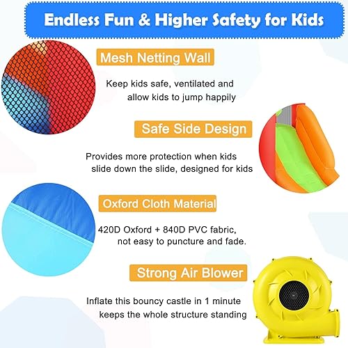 Miniatura 8 de AKEYDIY Casa inflable para niños, divertida zona de salto con aro de baloncesto, piscina grande, tobogán largo con pared de escalada, casa inflable