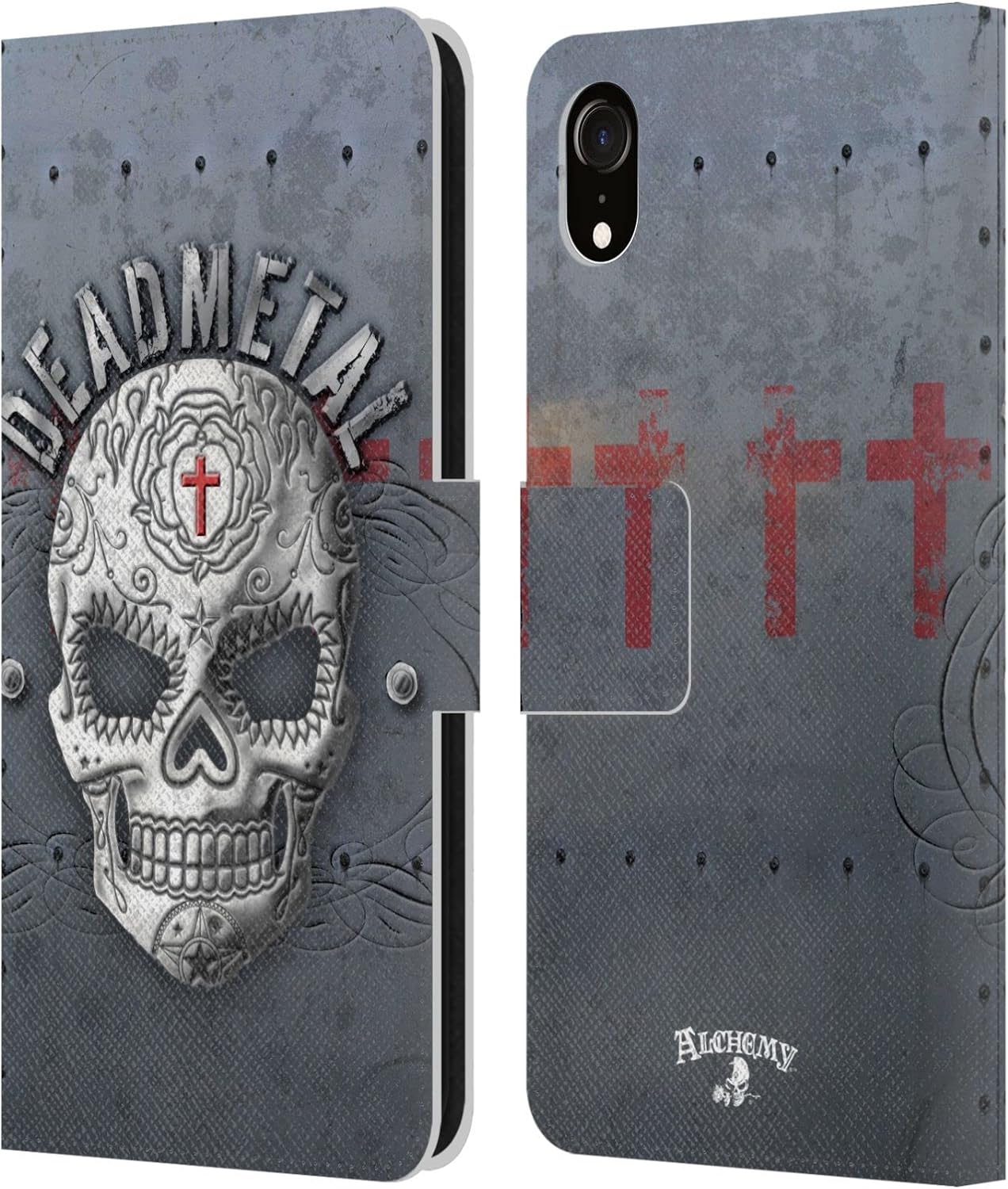 Head Case Designs Officially Licensed Alchemy Gothic Rebel Rider Skull Leather Wallet Case Compatible with Apple iPhone XR