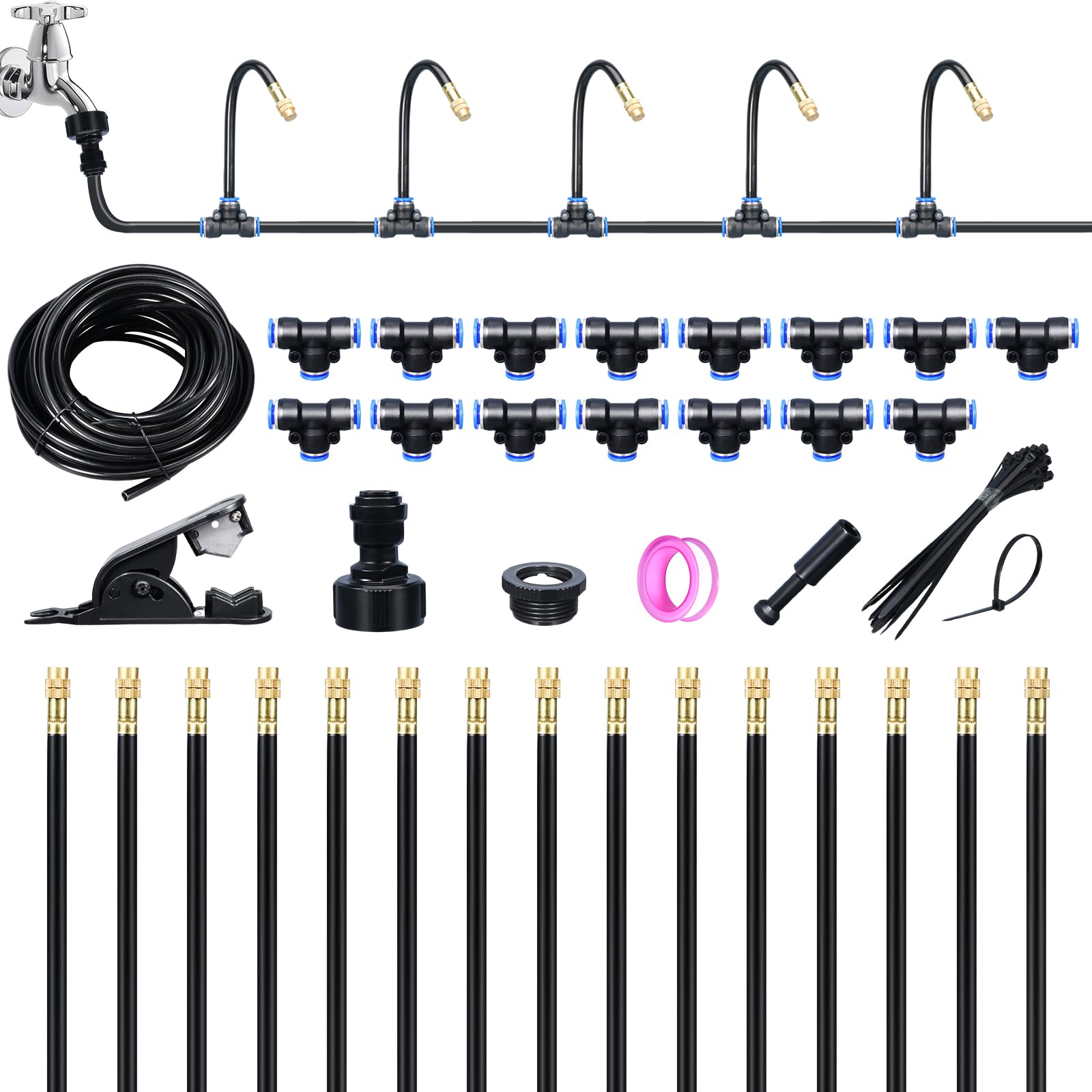 Système d'irrigation de jardin flexible à 360° avec buses de pulvérisation réglables – Kit à monter soi-même pour pelouses, terrasses et refroidissement à brouillard extérieur (15 m)