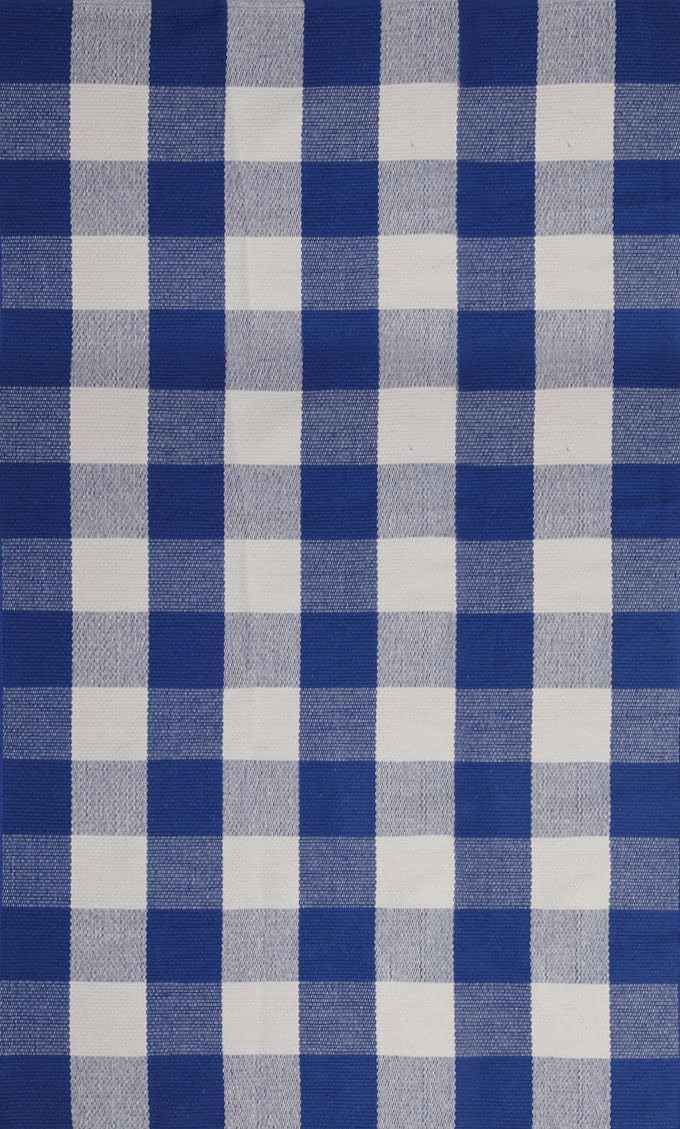 Buffalo Plaid Outdoor Rug 3x5 Ft Blue and White Checkered Area Rug Washable Doormats Indoor Outdoor Rugs for Layered Front Door Mats, Porch, Entryway, Kitchen, Farmhouse