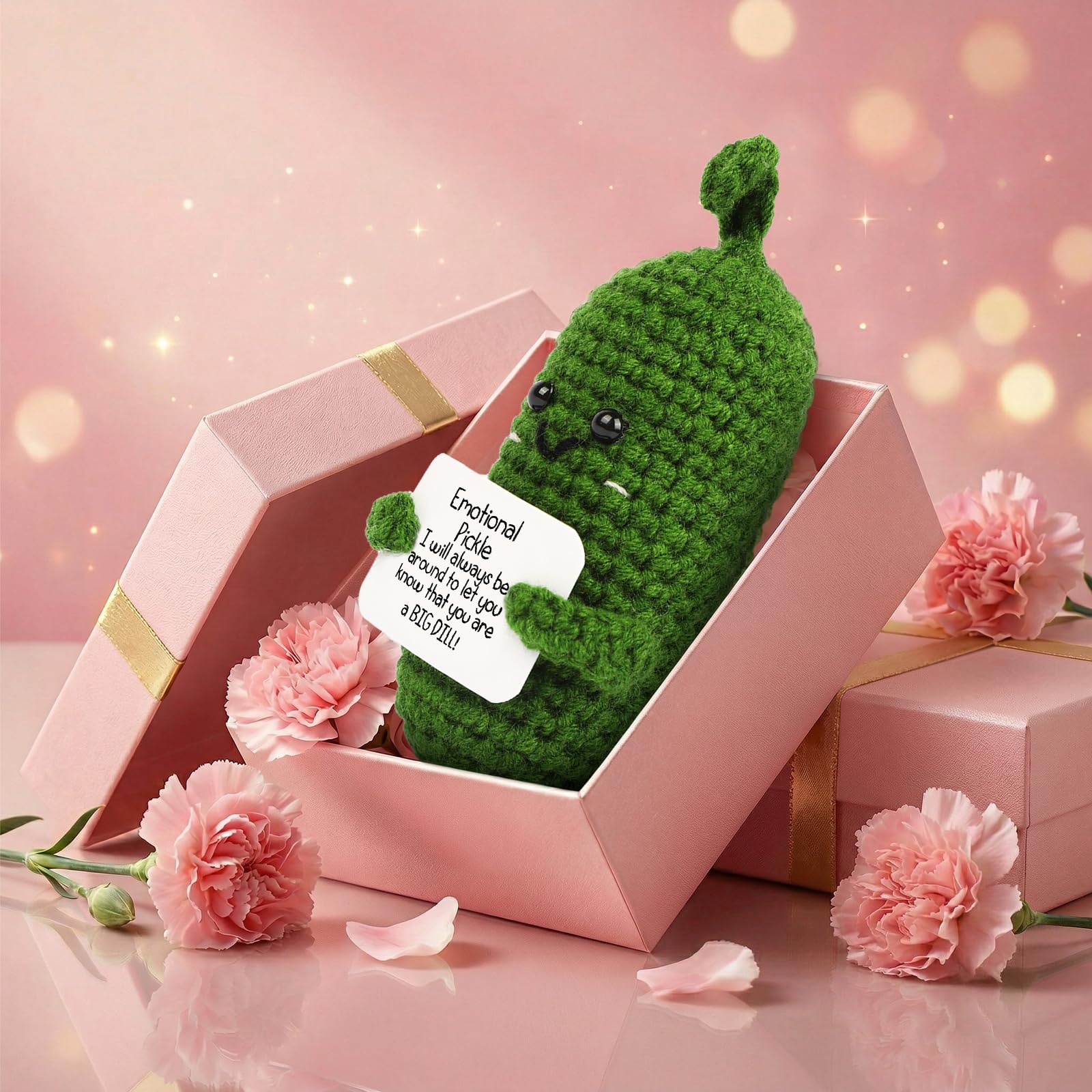 Hoedia Emotional Pickle Small Mother’s Day Easter Gifts for Women Men Her Him, Crochet Cucumber Cute Funny Inspirational Support Stuffers College Office Friend Birthday Basket Filler Decorations