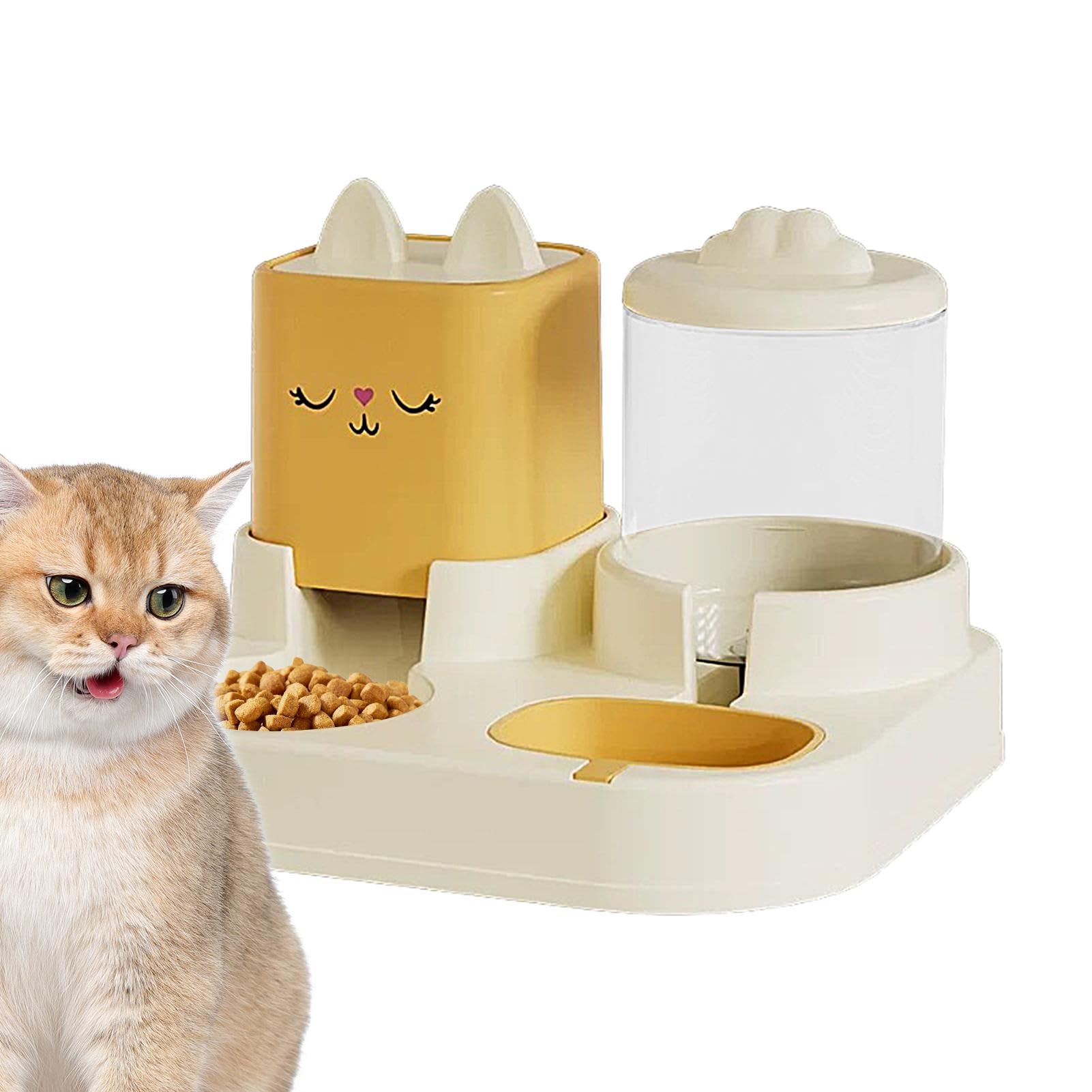 Comedero automático para Mascotas Juego de comedero y Bebedero for Gatos, comedero y Bebedero for Mascotas, Cuencos Dobles con Bebedero automático.(Yellow)