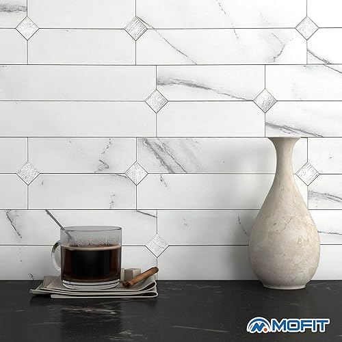 Miniatura 10 de MOFIT - Azulejos adhesivos con acabado mate de piedra, paneles de pared para cocina, mosaico lineal de mármol, azulejos adhesivos para azulejos de