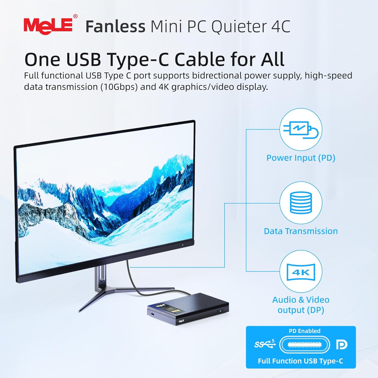 MeLE Quieter4C Fanless N100 Mini PC 16GB DDR4 512GB SSD Win11pro Ultrathin Micro PC 2X HDMI + USB-C 4K Triple Display 2.4G/5GHz WiFi BT5.1 GbE Small Desktop Computer on Home Office Astrophotography