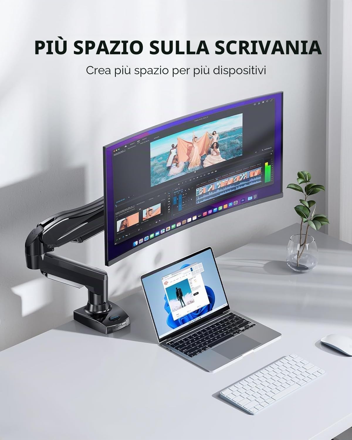 HUANUO Supporto Monitor Scrivania Schermi 13-32 Pollici, Braccio Monitor fino a 9 kg, Monitor Arm Ergonomico con Inclinazione, Rotazione e 360°, Altezza Regolabile, Compatibile VESA 75x75/100x100