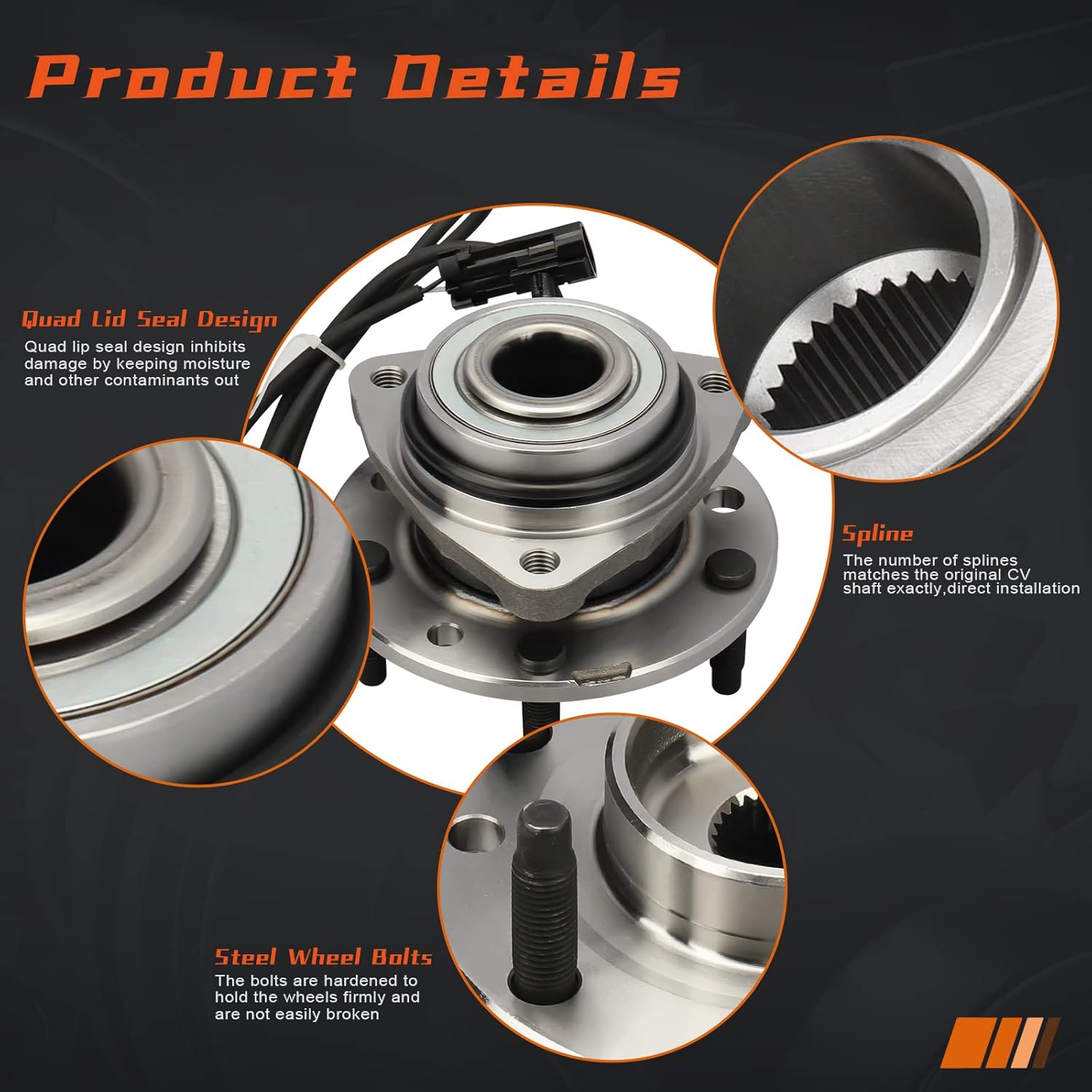 (Pair) 513124 Front Wheel Hub Bearing Assembly for Chevy Blazer 1997-2005,S10 1997-2004; for GMC Jimmy 1997-2005,Sonoma 1997-2004; for Isuzu Hombre 1998-2000; Olds Bravada 1997-2001 w/ABS 5 Lug