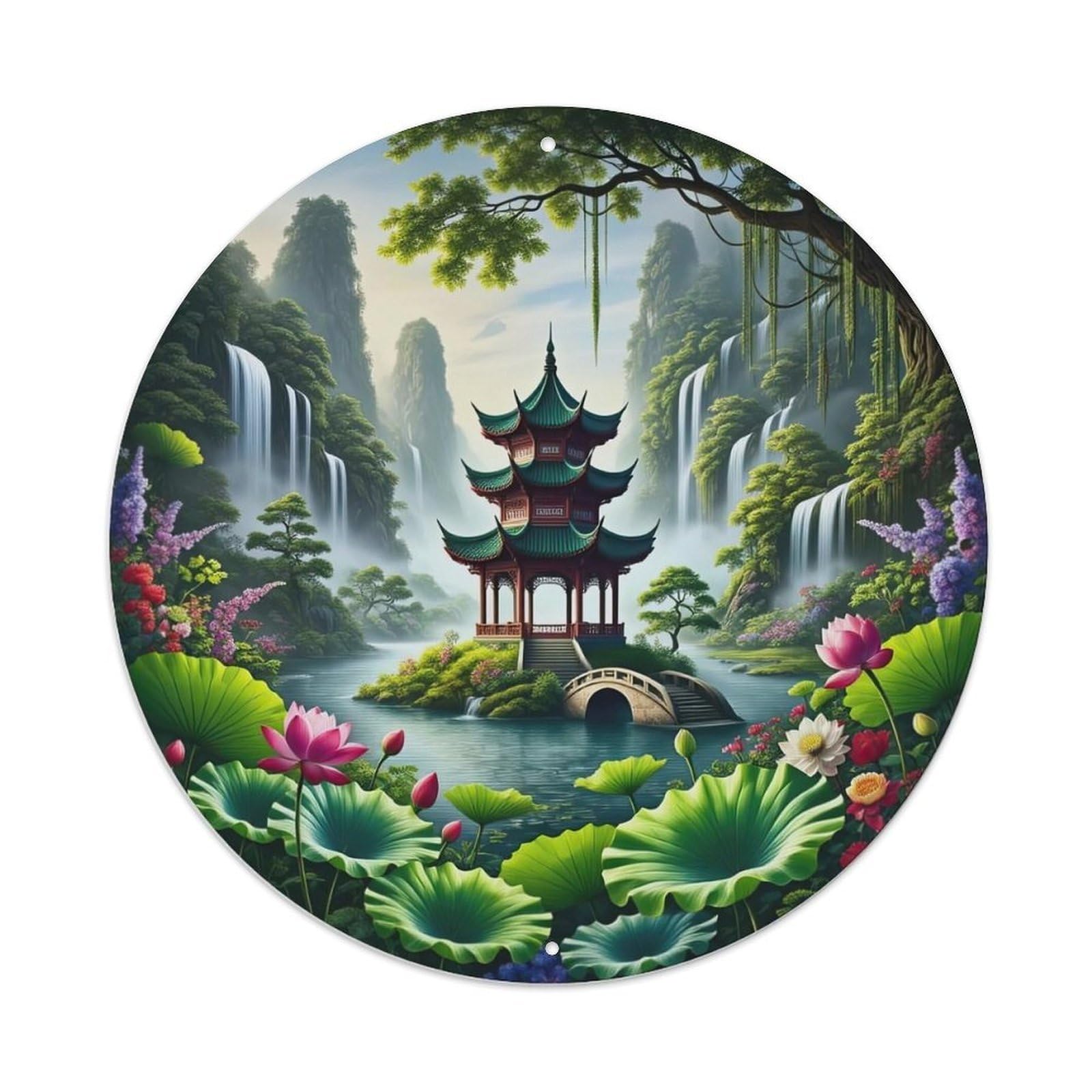 Chinese Garden Zen Meditation Feng Shui Metal Tin Sign