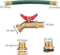 Vista 2 de WADEO Espiga de barril de lluvia, válvula de bola de cuarto de giro de latón con montaje de mamparo, dos mangueras de 12 pulgadas y cuatro