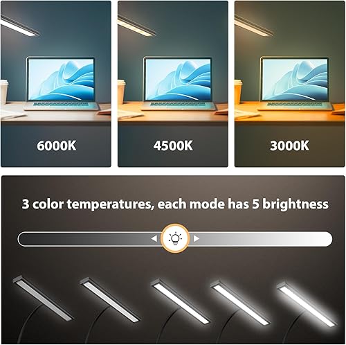 Miniatura 4 de Lámpara de escritorio con control remoto, brillo ajustable, luz LED que cuida los ojos, cabezal giratorio, USB con adaptador, diseño que ahorra