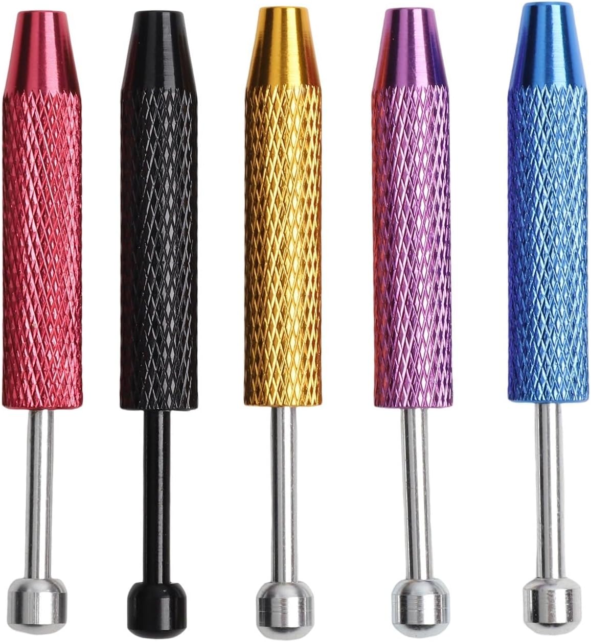 5pcs Grabber Pen Steel 4-Claw Pick Tool IC Chips Screws Electronics Repair Non-Slip Handle Tweezers Blue Pink