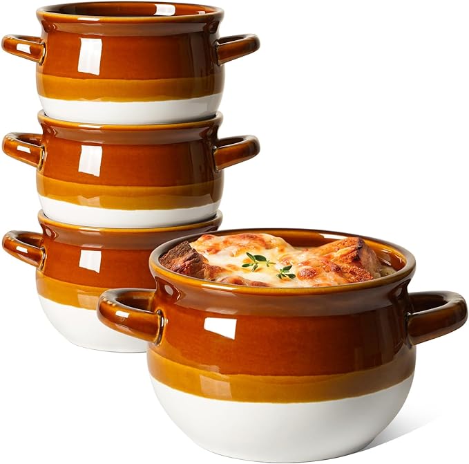LE TAUCI French Onion Soup Bowls with Handles, 16 Oz