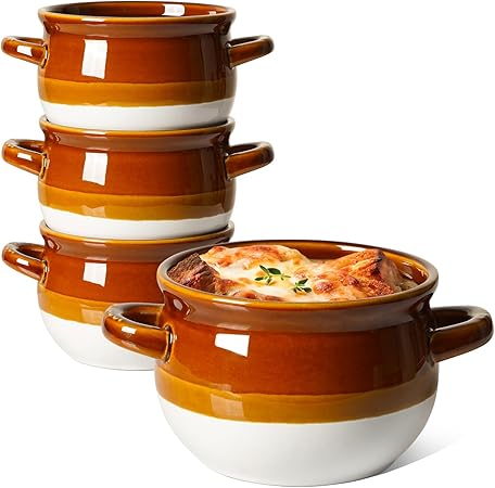 LE TAUCI French Onion Soup Bowls with Handles, 16 Oz