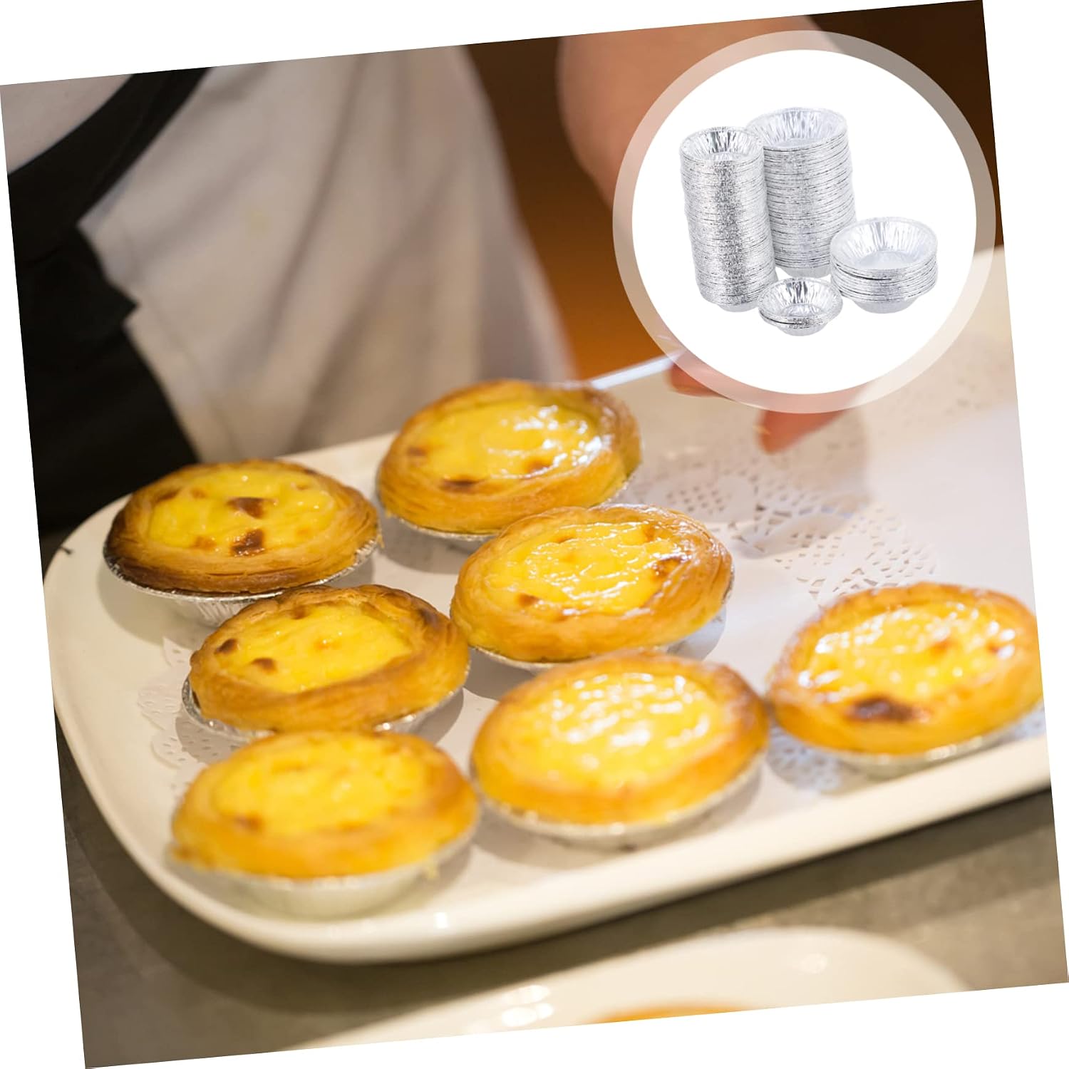 KICHOUSE 500pcs Round Egg Tart Molds Non-stick Baking Cups Muffin Liners for Egg Cupcake Pudding Cookie