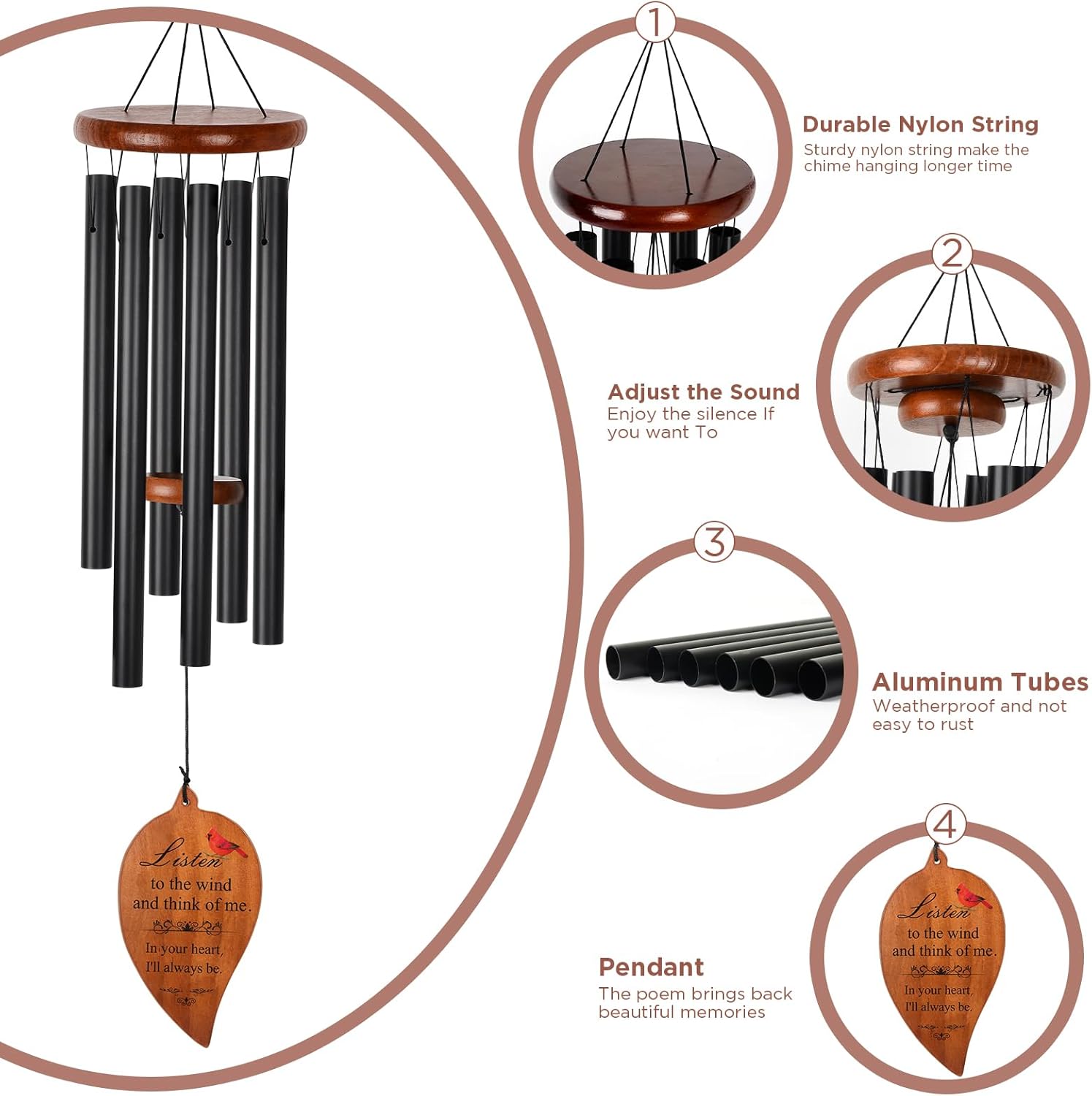 Sympathy Wind Chimes for Outside Deep Tone Windchimes Outdoors Memorial Wind Chimes for Loss of Loved One Mother Father Husband Wife Bereavement Memorial Gifts Sympathy Wind Chime Outdoor Patio Decor - Image 3