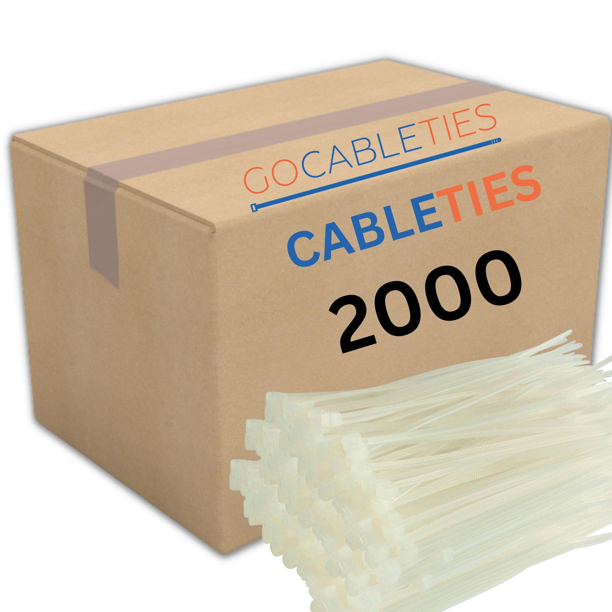 GocabletiesSmall White Cable Ties, 150mm x 3.6mm, Bulk Pack of 2000, 6” Premium Nylon Zip Ties Clear/Natural, Plastic Tie Wraps, Secure Self-Locking Mechanism, for Home, Garden, Office and DIY