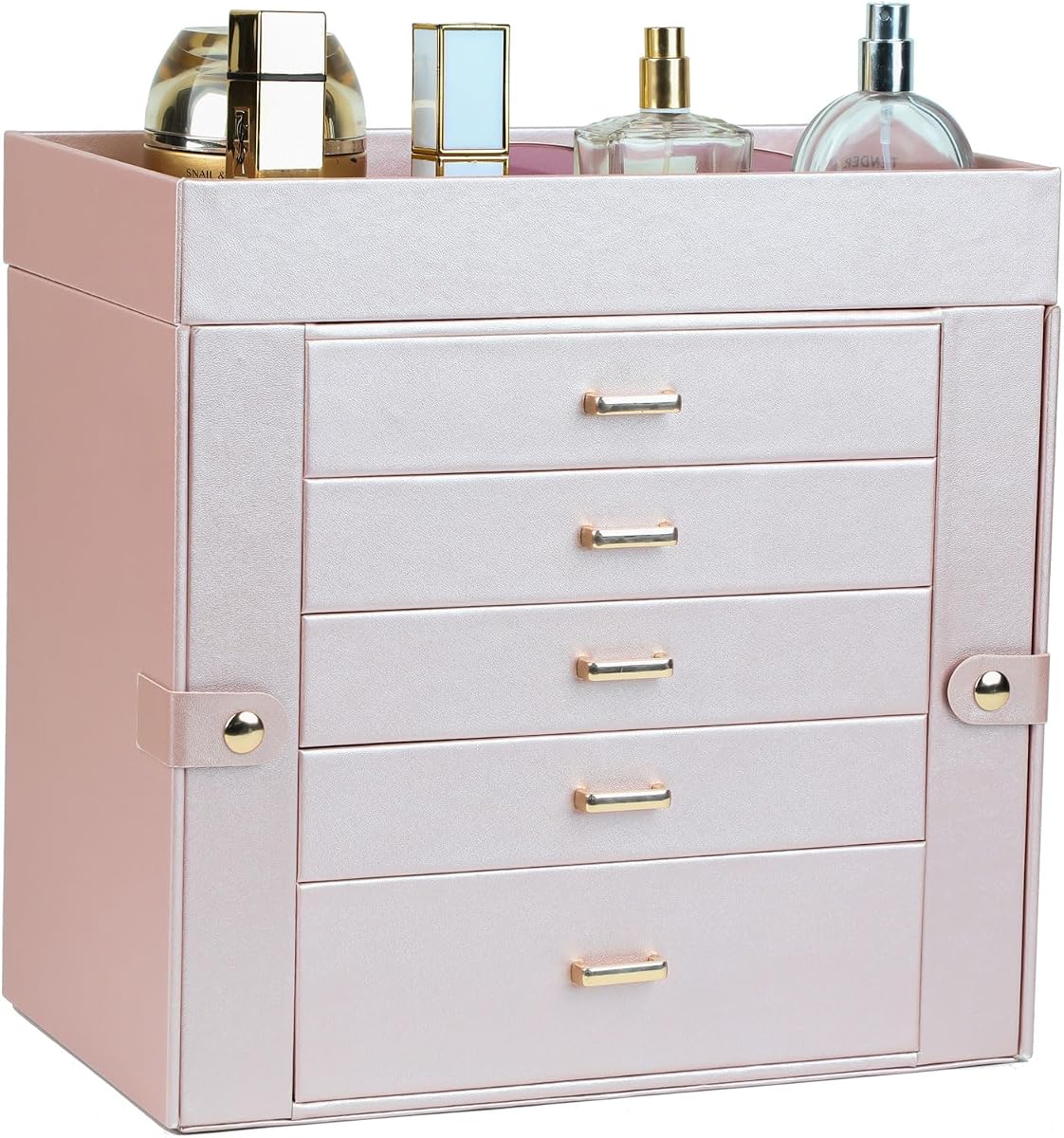 BOOVO Large Jewelry Boxes For Women (Rose Gold, 6 Layer) | 6 Layers Jewelry Organizer Box With Cosmetic Storage Drawer, Necklace Ring Jewelry Organizer Box