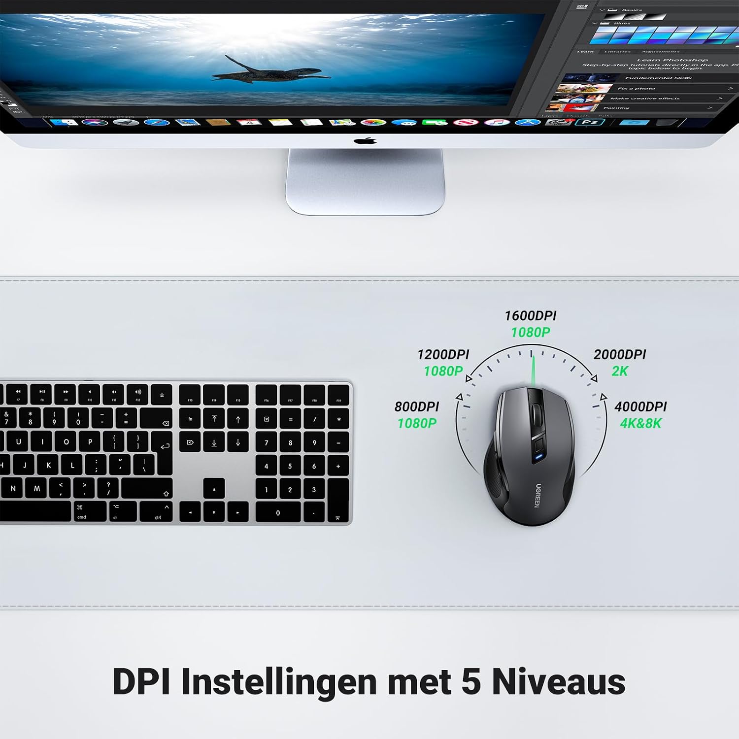 UGREEN Ergonomische Draadloze Muis met USB Ontvanger 2.4 GHz Silent Click USB Muis 4000 DP - Mise en situation et utilisation