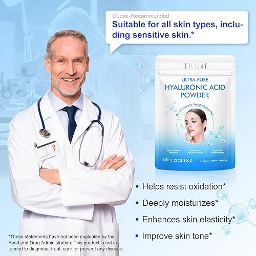 Miniatura 7 de Polvo de ácido hialurónico para la piel, paquete de 2 unidades de alto peso molecular para antienvejecimiento e hidratación profunda, polvo soluble