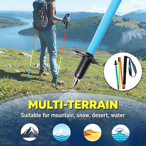 Miniatura 7 de Bastones de senderismo de fibra de carbono, paquete de 2 unidades, ultraligeros de 10 onzas, diseño plegable de 3 piezas con agarres de corcho