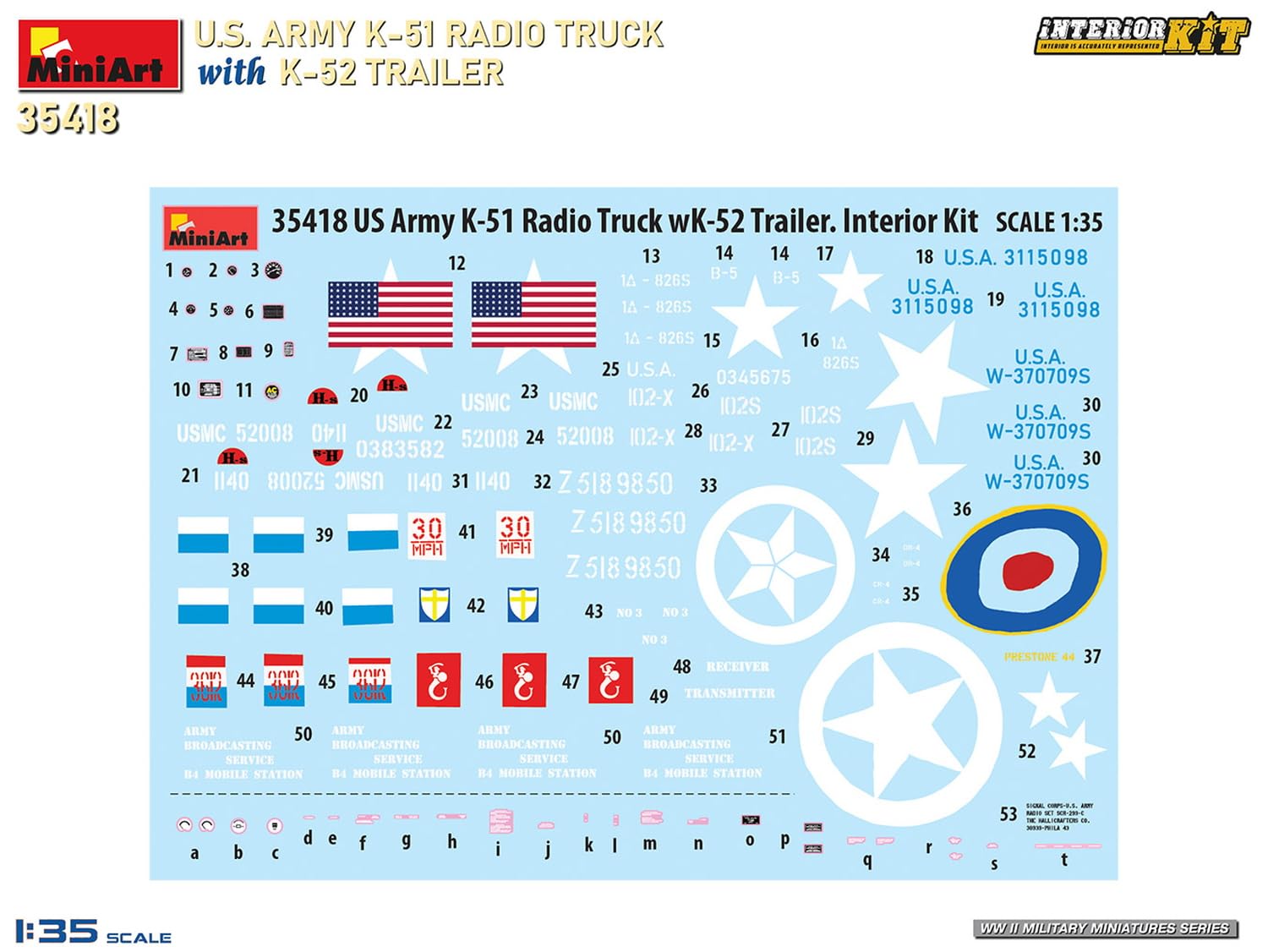 MiniArt 35418 1:35 US Funkwagen K-51 mit Anhäng. K-52 - originalgetreue Nachbildung, Modellbau, Plastik Bausatz, Basteln, Hobby, Kleben, Modellbausatz, Zusammenbauen, unlackiert