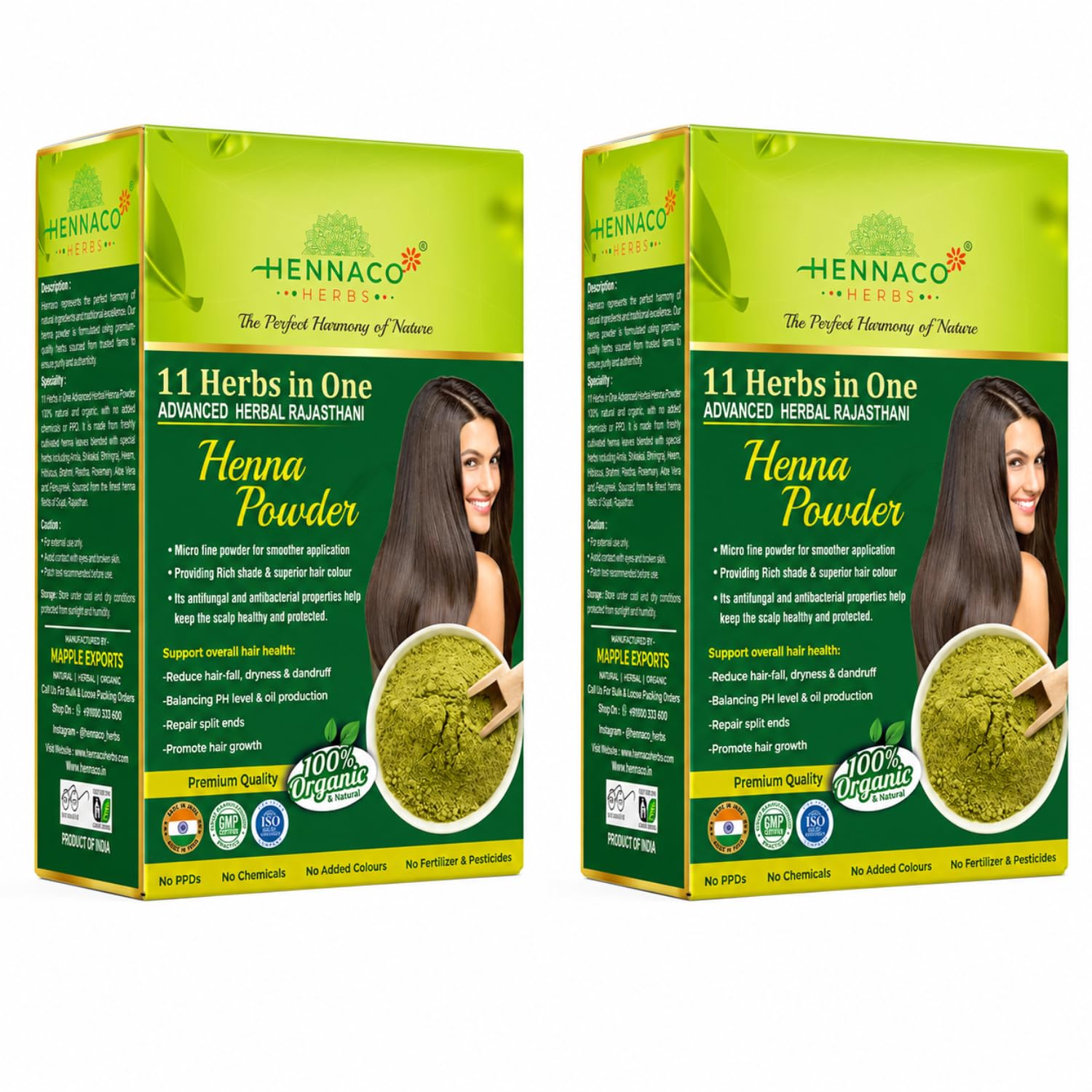 HENNACO Advanced Herbal Rajasthani Henna Powder with 11 Natural Herbs | Natural Mehendi for Hair & Hands | Chemical-Free Hair Conditioning & Coloring | 100g x 2 Pack (Set of 2)-picture-50