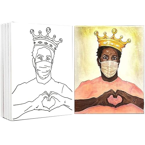 Indigo Art Studio Pre Drawn Canvas Paint Kit for Adults Kids Couples | 4-40 PACK Discounted Bundle | Afro King #1 Retro | DIY Birthday Gift & Sip