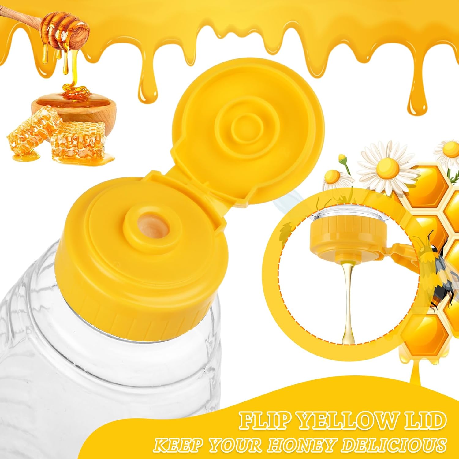 30 Pcs 12Oz Clear Plastic Honey Bottles, Plastic Honey Squeeze Bottle with Leak Proof Flip Top Lids, Refillable Squeeze Honey Containers Jars for Storing Dispensing Fresh Honey