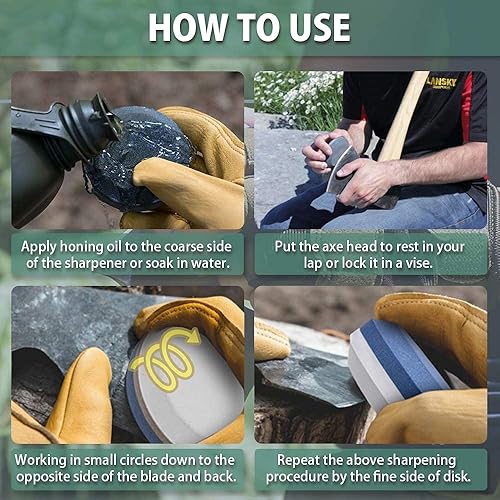 Miniatura 6 de Paquete de 2 artículos – Disco de afilado multiusos de grano doble con funda – Cuchillo de hacha de hacha Herramientas para machete