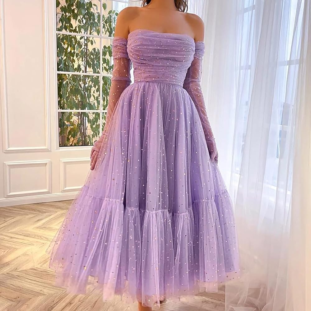 Women Tulle Long Sleeve Dress Teens Girls Evening Prom Dresses Ball Gown  Juniors Off Shoulder Party Mesh Dress, Purple, XX-Large : Amazon.ca:  Clothing, Shoes \u0026 Accessories