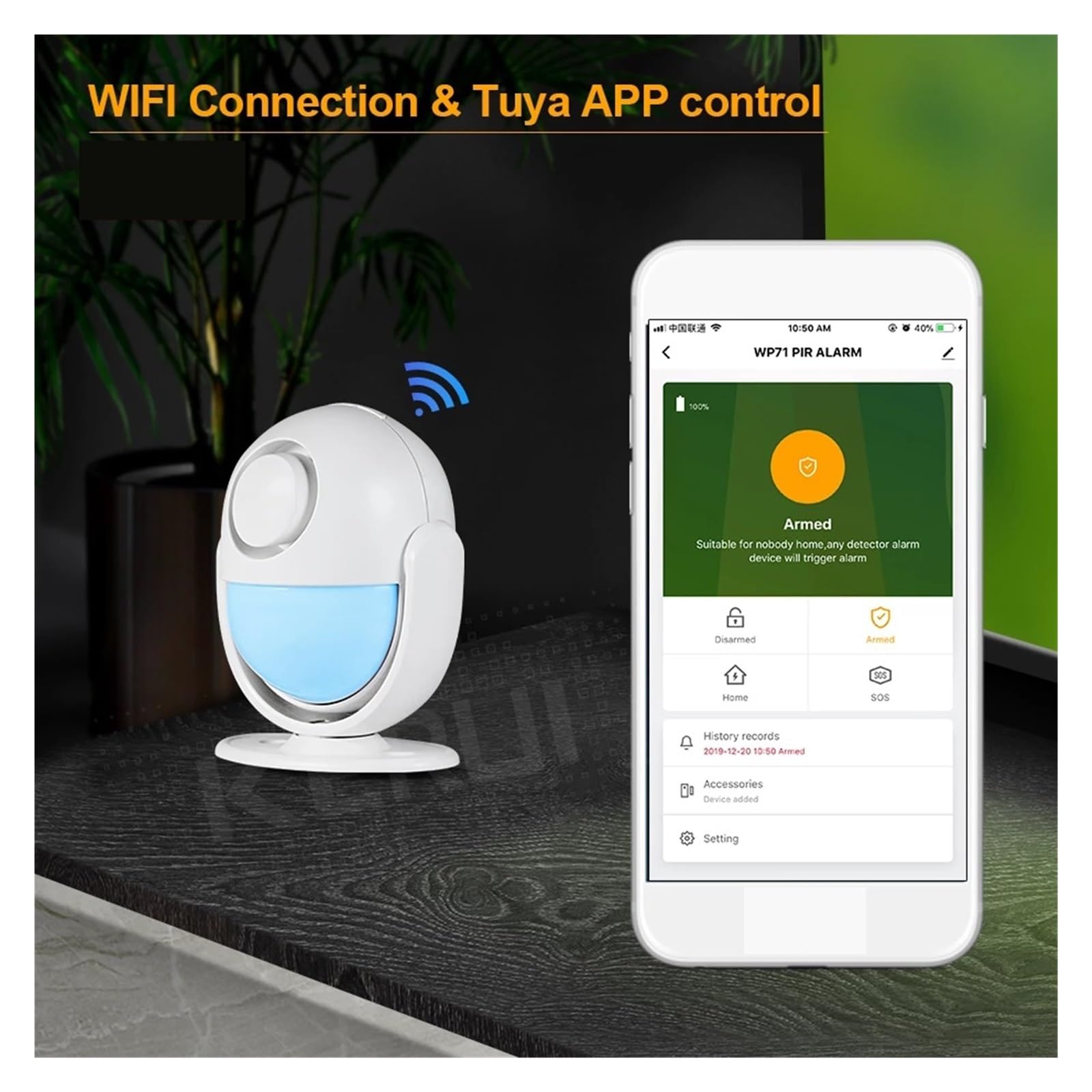 Wifi Smart Home Security di allarme 120dB Funziona con RF433 Rilevatore PIR Sensore porta Smart Life App Antifurto(KIT 7)