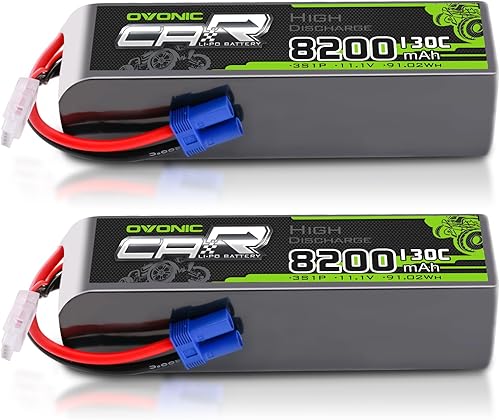 OVONIC 3S LiPo Batería 8200mAh 11.1V 130C RC Batería con conector EC5 (paquete de 2)