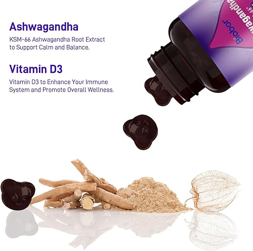 Miniatura 4 de Gomitas Ashwagandha, extracto de raíz de Ashwagandha KSM-66 con vitamina D3, apoyo inmunológico para adultos, sin OMG, sin gluten (frambuesa, 60