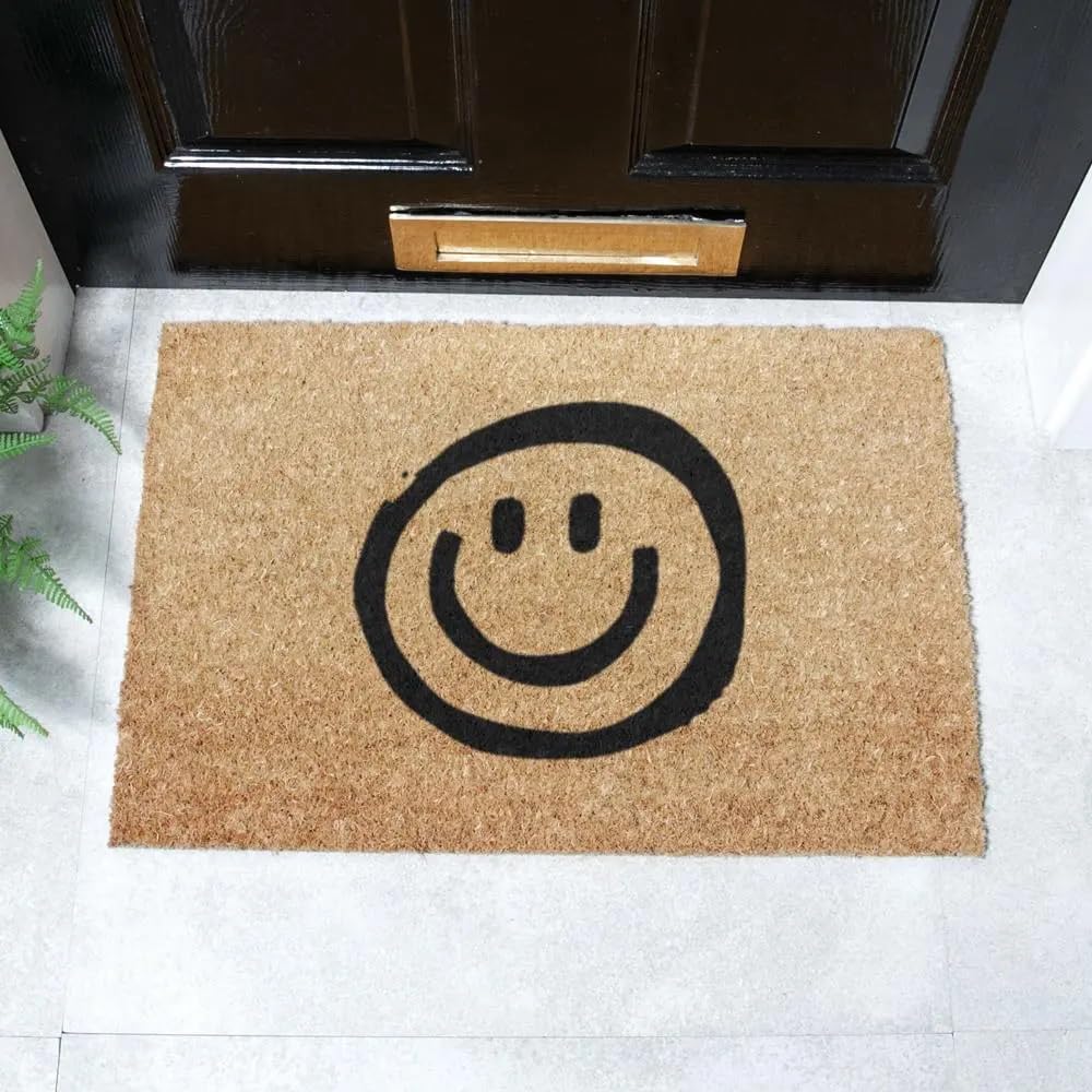 Artsy Mats - Smiley Coir Doormat - Made from Tufted Coconut Fibre - Non-Slip Natural Rubber Backed Doormats Indoor - Heavy Duty, Decorative OutDoormats, (60x40cm) — image 1
