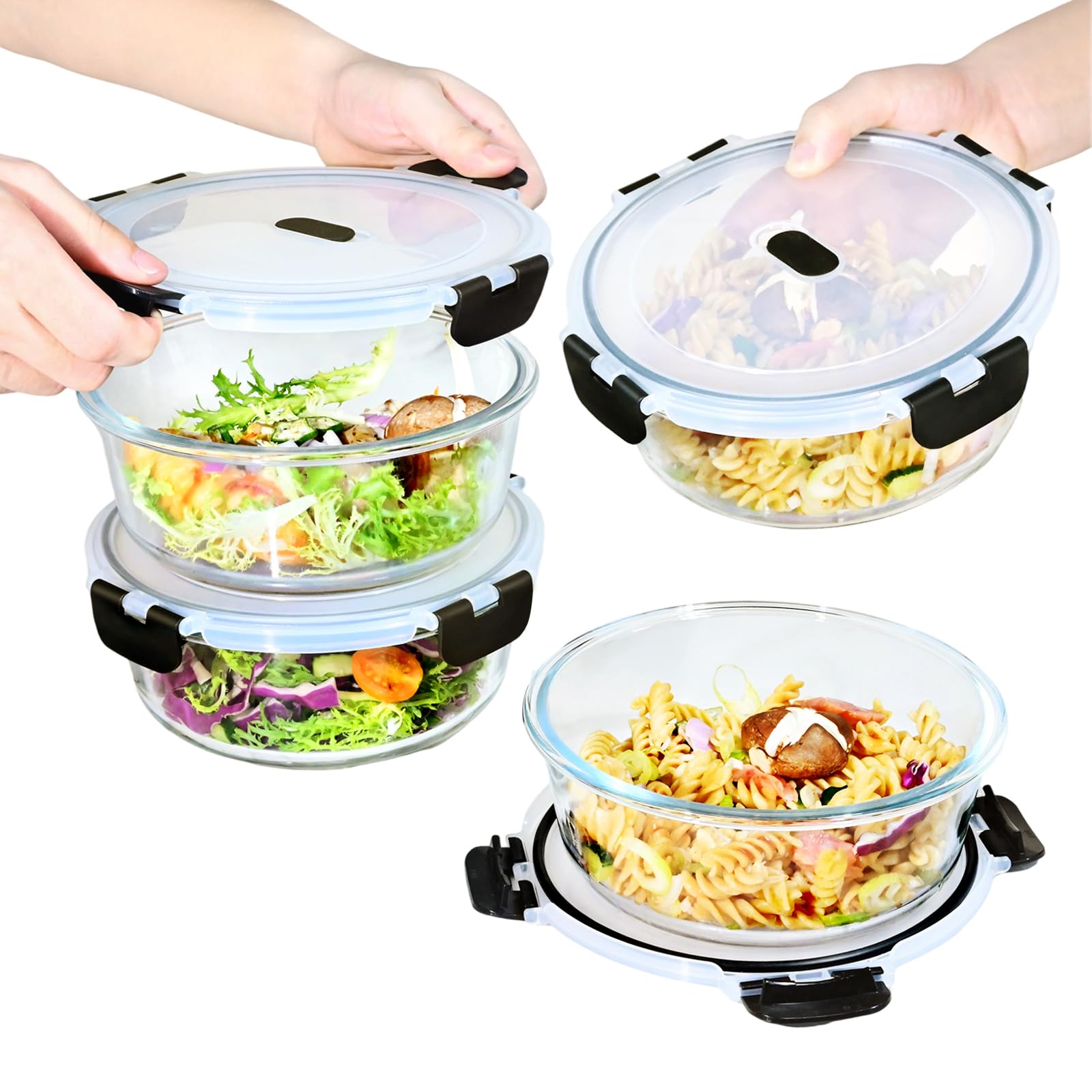 ERUIV Glasbehälter Mit Deckel, [2 Behälter + 2 Deckel] Glasschüssel Mit Deckel-1040ml, Mikrowellengeschirr Glas, Tragbar Meal Prep Container, Retain Freshness Glass Container With Lid, BPA free