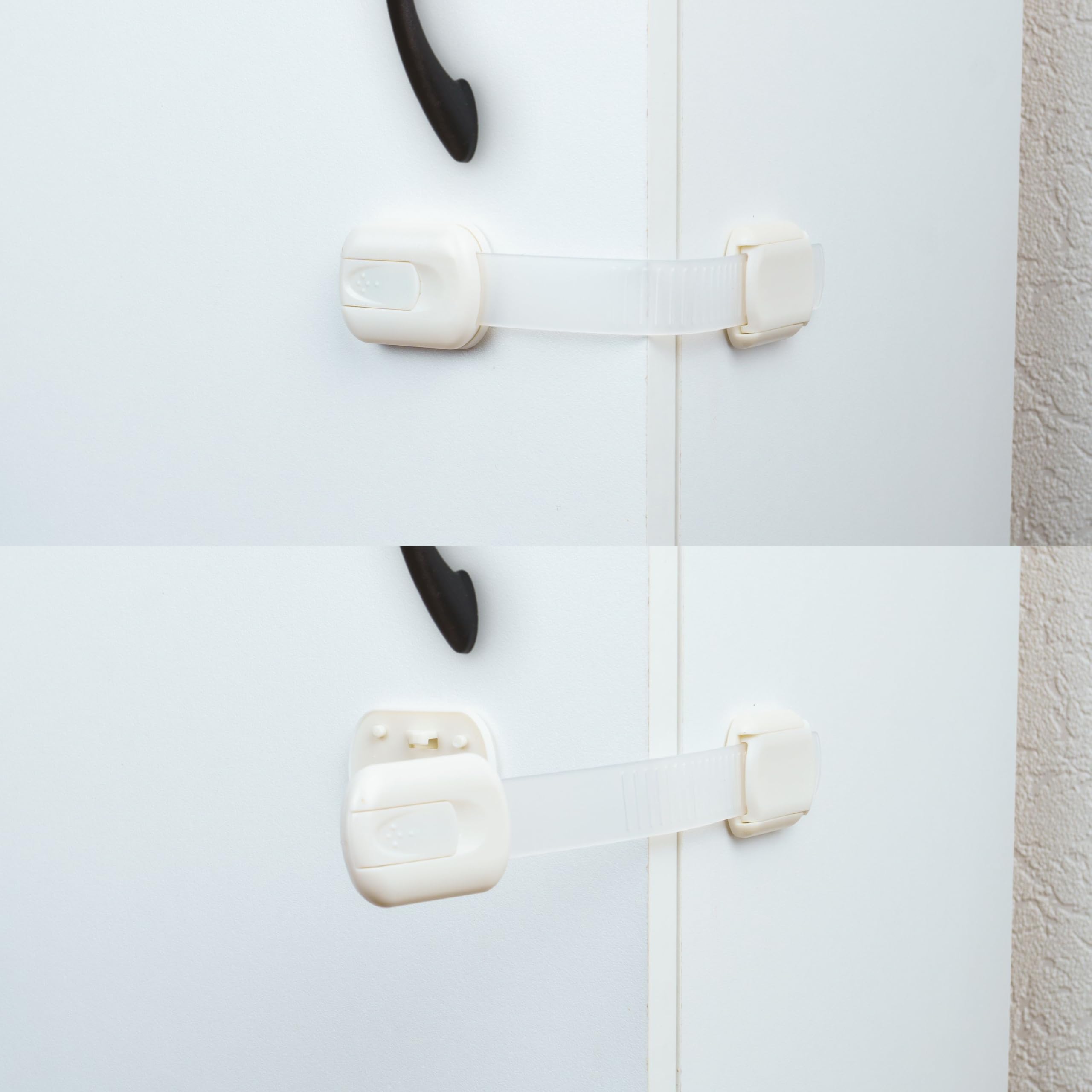 Multi-Purpose Child Safety Locks, 8 pcs, White-Transparent, for Cabinet, Drawer, Toilet, Trash Can, Microwave, Refrigerator, Baby Safety Strap, Baby Proof Cupboard Latches, Toddler Proofing Lock - Image 2