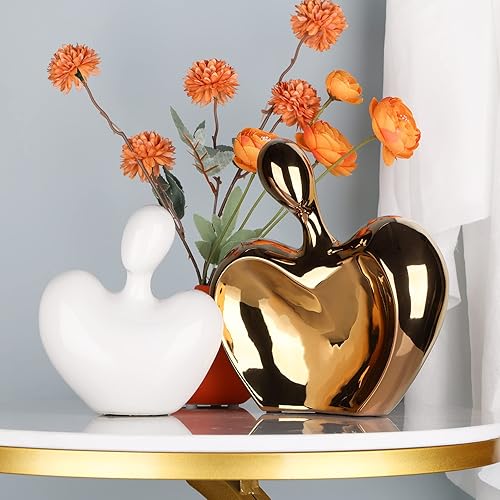 Miniatura 5 de Acento estético de decoración de habitación blanco y dorado decoración de escultura de pareja soporte de TV centro de mesa funky arte abstracto