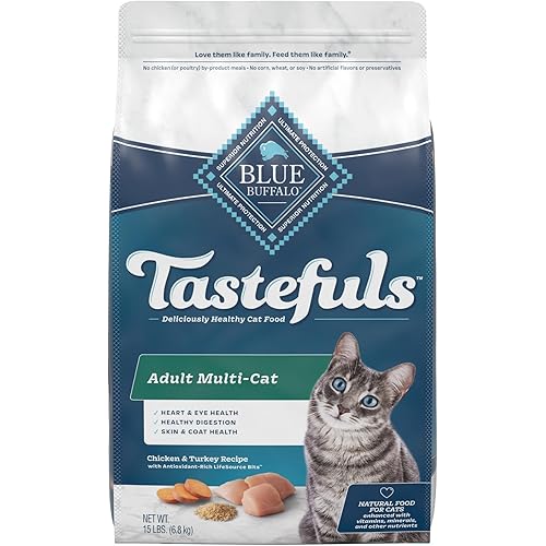Blue Buffalo Tastefuls Multi Cat Natural Adult Dry Cat Food, Chicken and Turkey 15lb bag