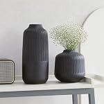 Vase en céramique noire 2 Vases décoratifs, modernes à côtes pour l'herbe de Pampas, Vases de fleurs Décor maison en style nordique, Boho Vase noir en mat pour pièces centrales Table Étagère