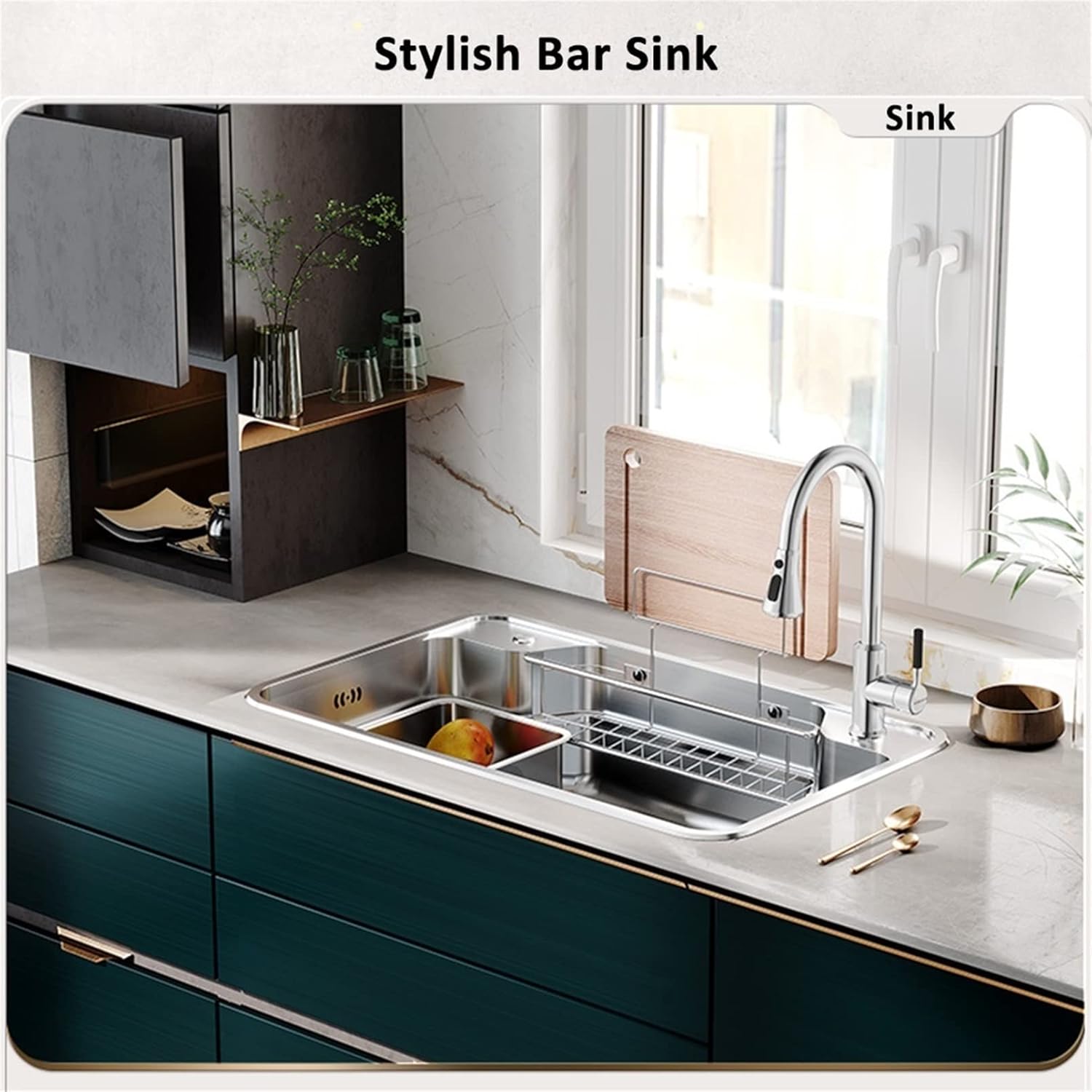 with Drain Rack Single ?Bowl ?prep Sink Stainless Steel Bar Sink Drop-in or Undermount Installation,Silver-75x48cm
