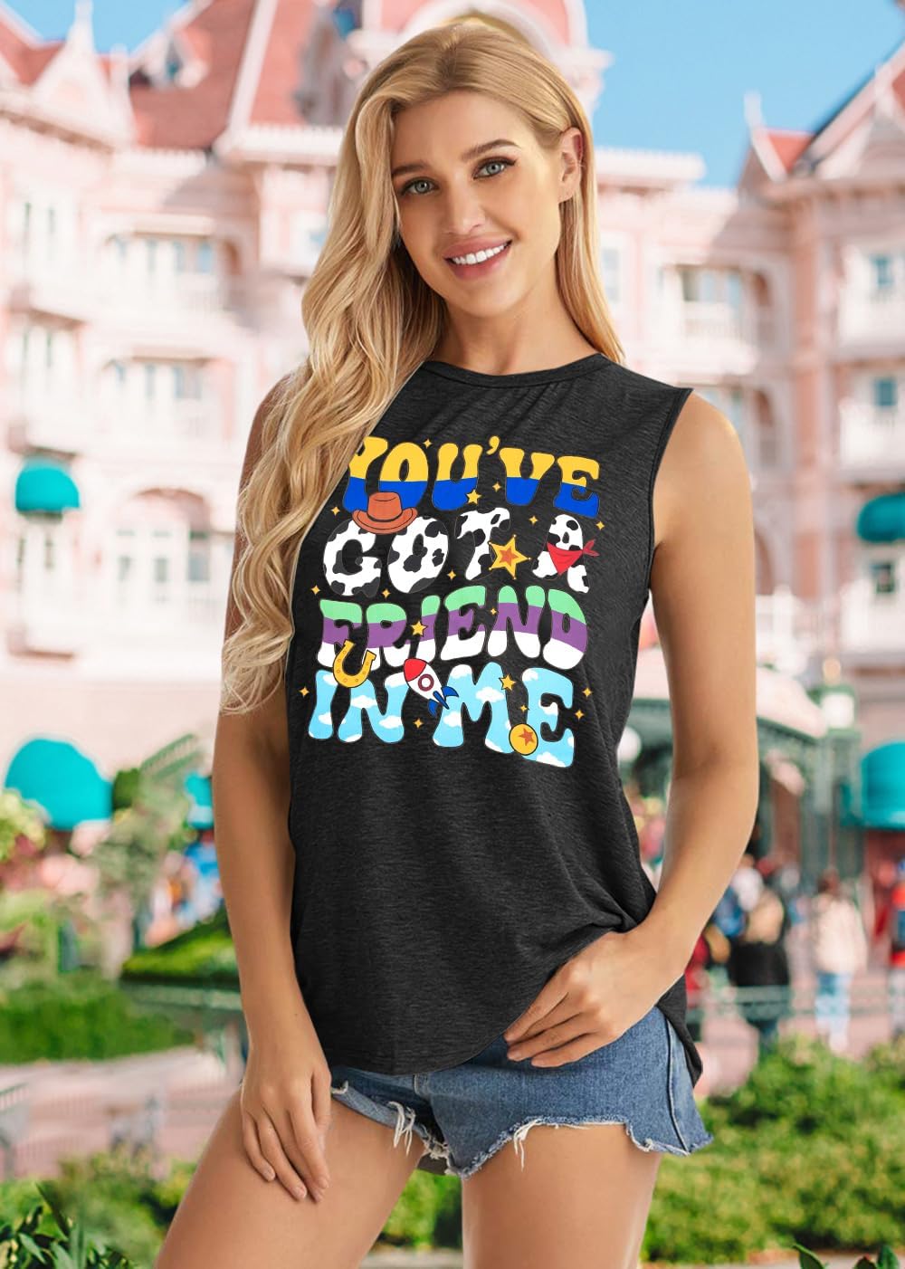 You've Got A Friend in Me Tank Tops for Women Funny Toy Graphic Letter Print Shirts Cute Family Vacation Tees