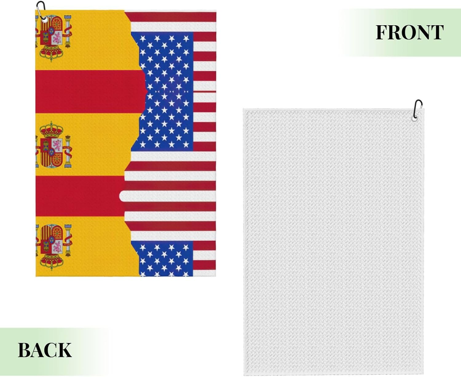 American Spain Flag Print Microfiber Golf Towel with Clip Funny Golf Accessories Golf Gifts for Men Women Club Towels