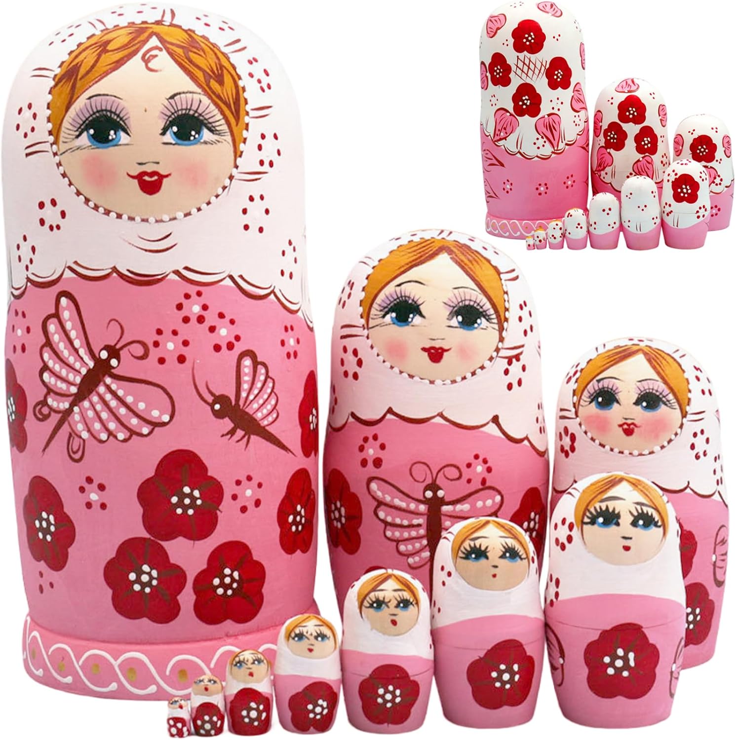 10PCS Russian Nesting Dolls Set Wooden Matryoshka Doll Set with Charming Printing Effortless Disassembly & Assembly Nesting Dolls for Collection Decoration image 5