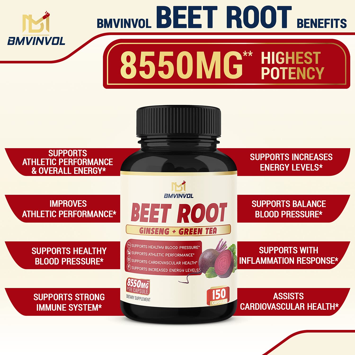 (5 Months Supply) Beet Root Extract Capsules 8550mg Herbal Equivalent Supports Healthy Blood
